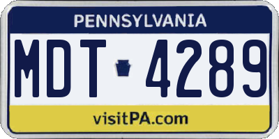 PA license plate MDT4289