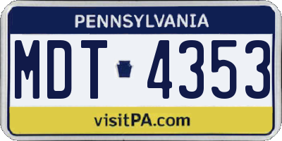 PA license plate MDT4353