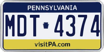 PA license plate MDT4374