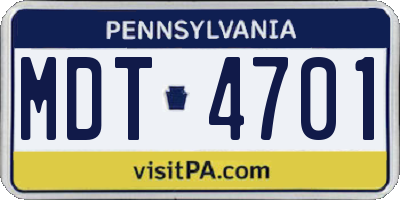 PA license plate MDT4701