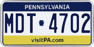 PA license plate MDT4702
