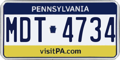 PA license plate MDT4734