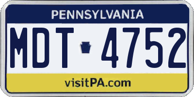 PA license plate MDT4752