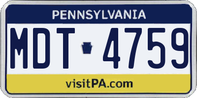 PA license plate MDT4759