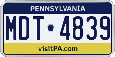 PA license plate MDT4839