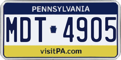 PA license plate MDT4905