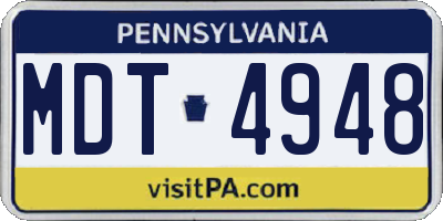 PA license plate MDT4948