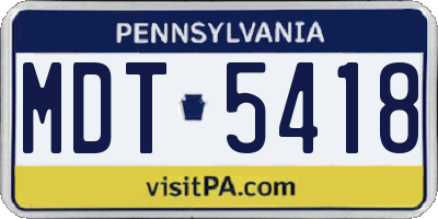 PA license plate MDT5418
