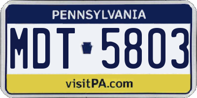 PA license plate MDT5803