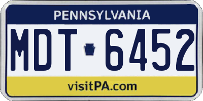 PA license plate MDT6452