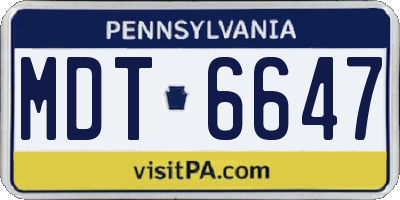 PA license plate MDT6647