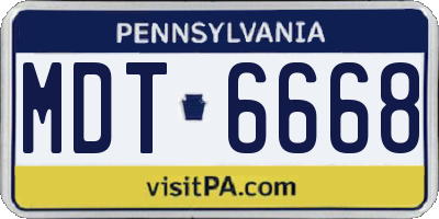 PA license plate MDT6668
