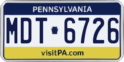 PA license plate MDT6726
