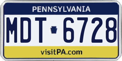 PA license plate MDT6728