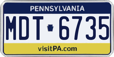 PA license plate MDT6735