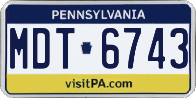PA license plate MDT6743