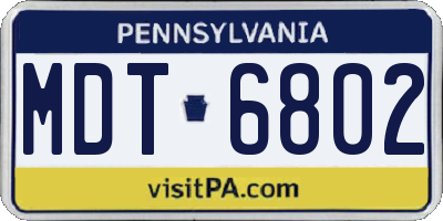 PA license plate MDT6802