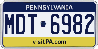 PA license plate MDT6982