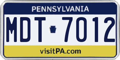 PA license plate MDT7012