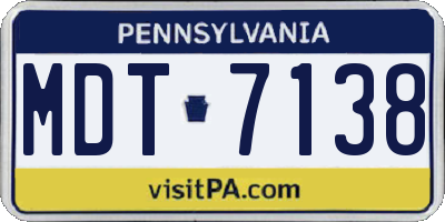 PA license plate MDT7138