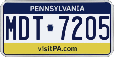 PA license plate MDT7205