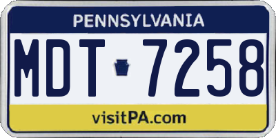 PA license plate MDT7258
