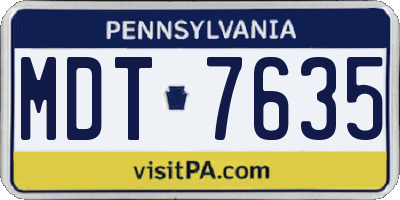 PA license plate MDT7635