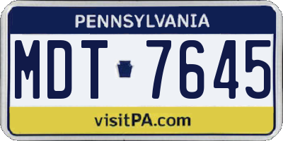 PA license plate MDT7645