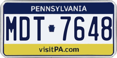 PA license plate MDT7648