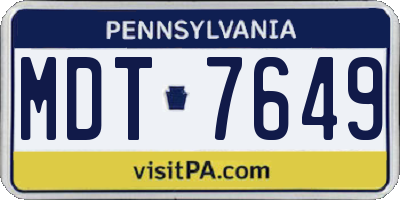 PA license plate MDT7649