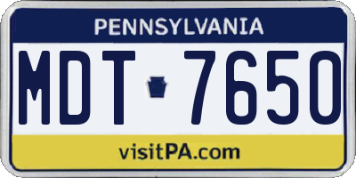 PA license plate MDT7650