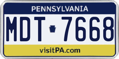 PA license plate MDT7668