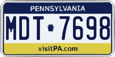 PA license plate MDT7698