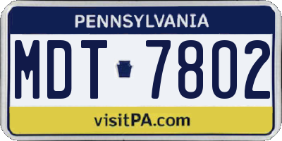PA license plate MDT7802