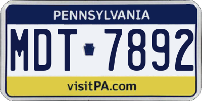 PA license plate MDT7892