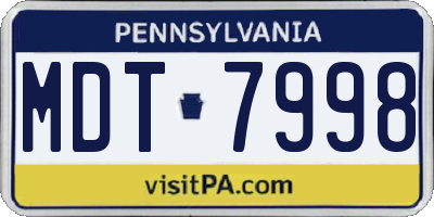 PA license plate MDT7998