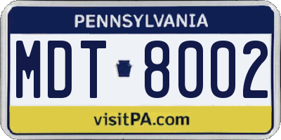 PA license plate MDT8002