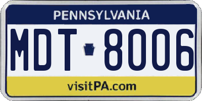 PA license plate MDT8006