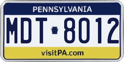 PA license plate MDT8012