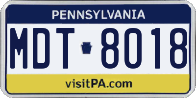 PA license plate MDT8018