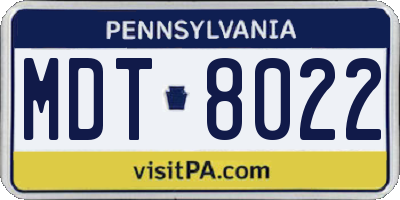 PA license plate MDT8022