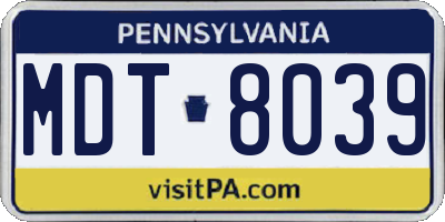 PA license plate MDT8039