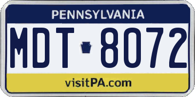 PA license plate MDT8072