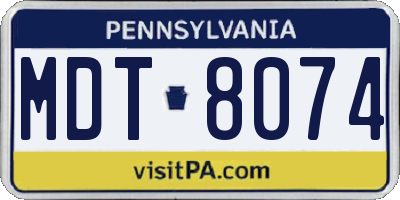 PA license plate MDT8074