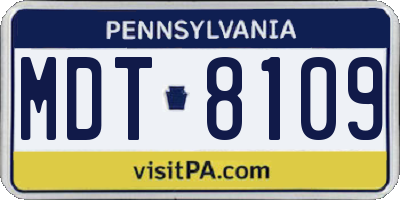 PA license plate MDT8109