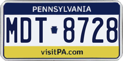 PA license plate MDT8728