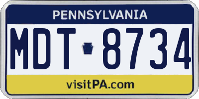 PA license plate MDT8734
