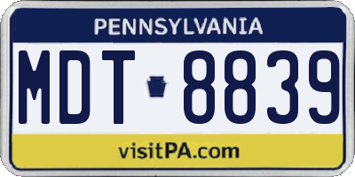 PA license plate MDT8839