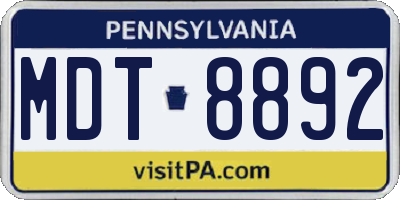 PA license plate MDT8892