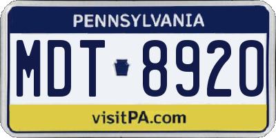 PA license plate MDT8920